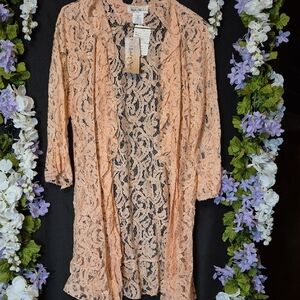 Lady Noiz Peach Lace Open-Front Kimono Robe